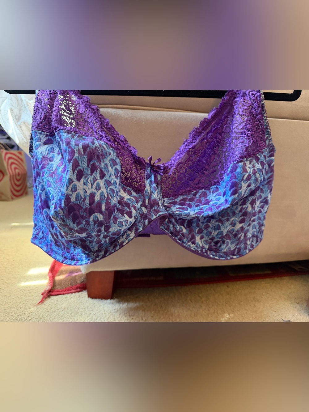 Elomi Purple Lace & Blue Pattern Underwire Bra